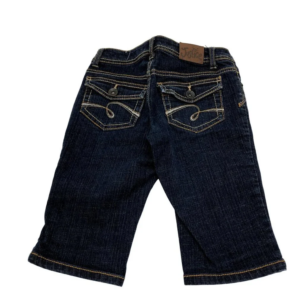 Justice Girls Size‎ 12 Capri Bermuda Jean Shorts Dark Wash Blue Flap Pocket